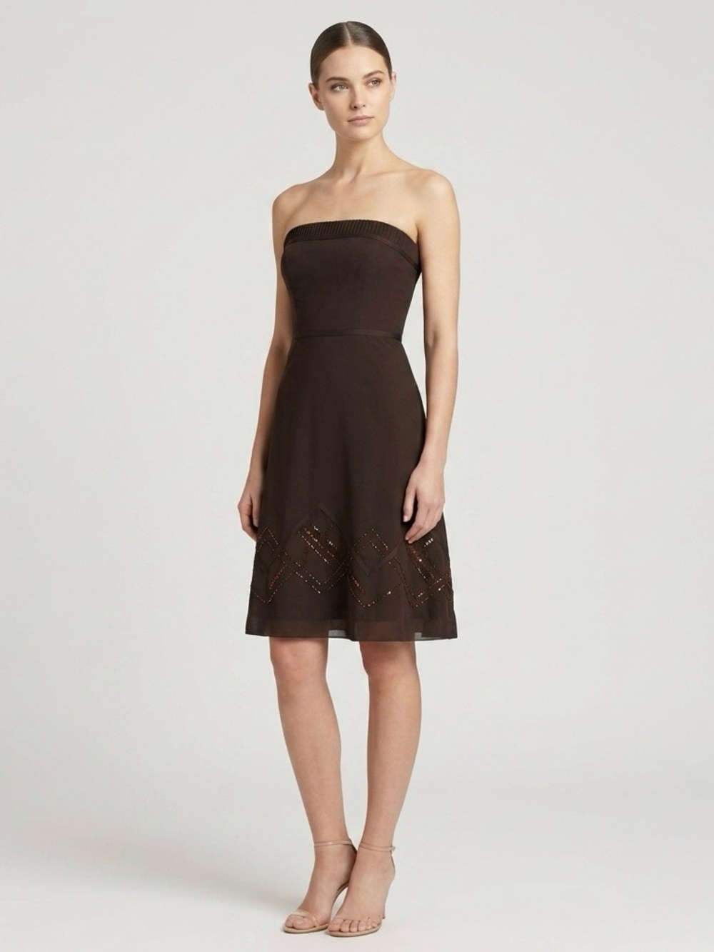 Ann Taylor LOFT Y2K Strapless Sequin Hem Dress in Brown Women’s Size 4 NWT - Picture 7 of 7